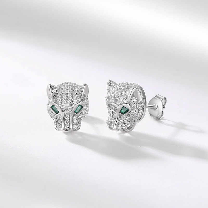 Designer Earring 925 Sterling Silver Leopard Stud Earrings Paved AAA Zircon Diamond Green Eyes Panther Earrings for Women Wedding Best Gift for Xmas d