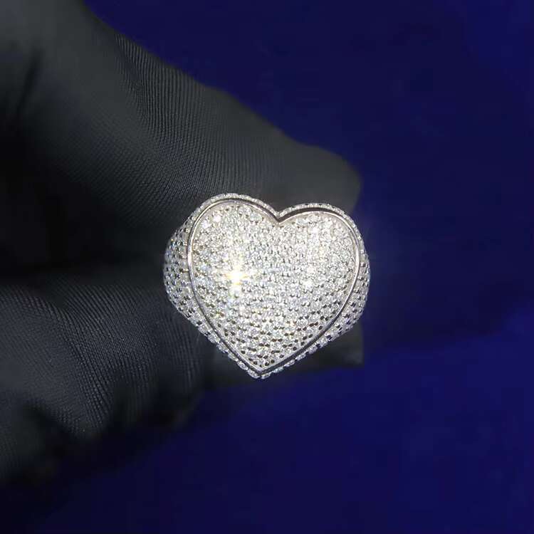 Custom Luxury Cuban Ring Full Ice Out Round Moissanite Diamond Ring Heart Shape Mens Rapper Hip Hop Ring