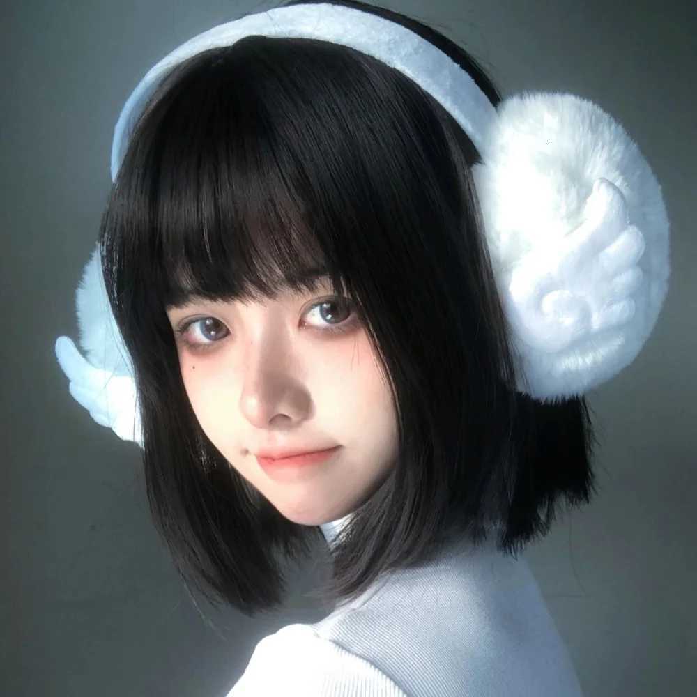 Harajuku Y2k White Angel Wings Plush Earmuffs Winter Warm For Women Girls Lovely Chic Earflap Outdoor Cold Protection Ear Cover W251110