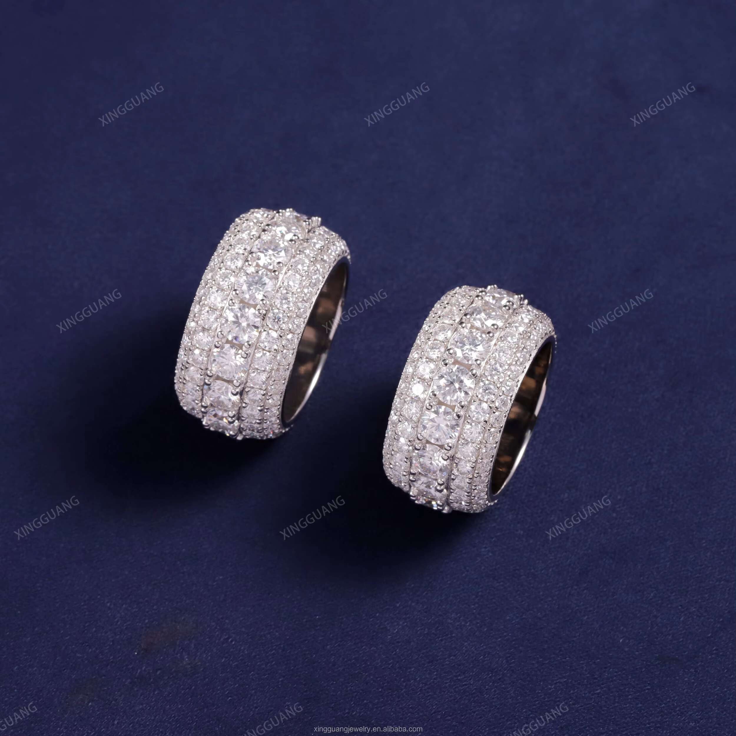 In Stock Full Iced Out Moissanite Cuban Ring 925 Sterling Silver Men Hip Hop Ring Pass Tester Moissanite Diamond Cuban Ring