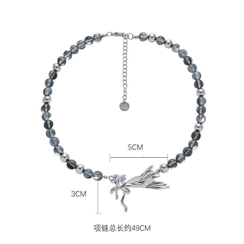 Pleated Bow Beaded Necklace for Women Elegant High-end Fashion Collarbone Chain Simple Design Exquisite Commuting Jewelry