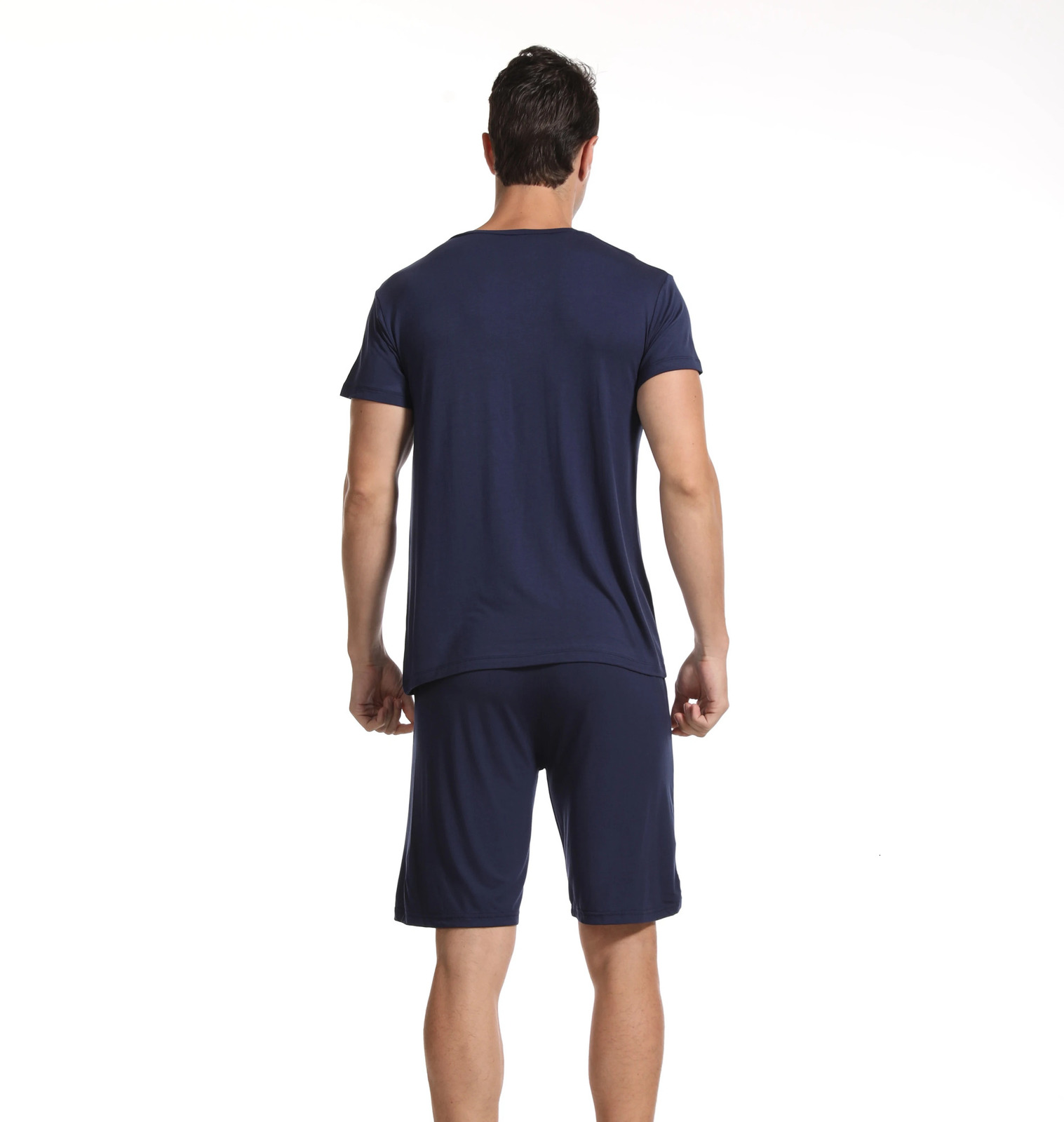 Mens 2-piece Modal Mens Summer Home Set V-neck T-shirt Thin Size Fat Large Short Sleeve Pajama 250410
