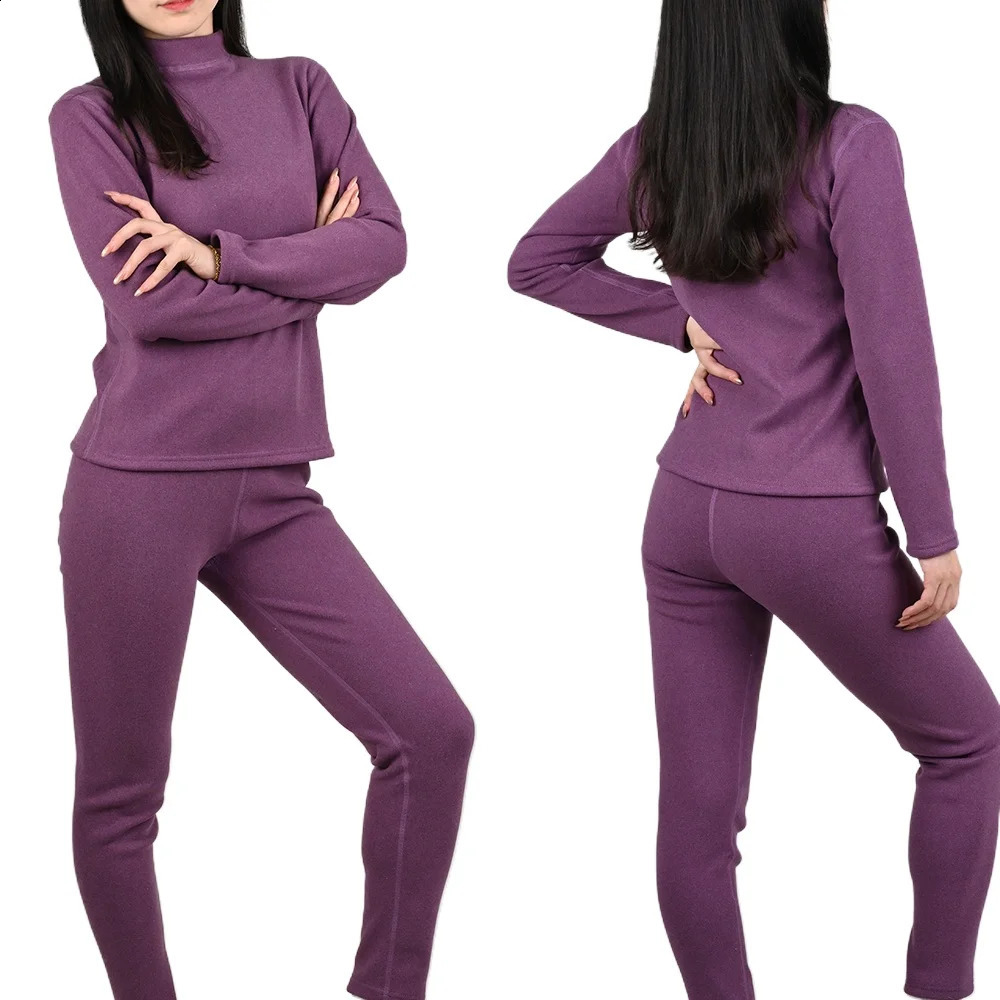 Women Thermal Underwear Sets Mid-high Collar Winter Warmth High Stretch Base Thick Velvet Tops Trousers Autumn Clothes Pants 251105