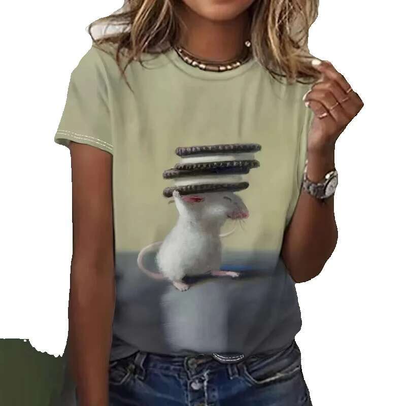 Men's women's short sleeved round neck T-shirts, 3D printed Kawaii cat and dog casual wear
