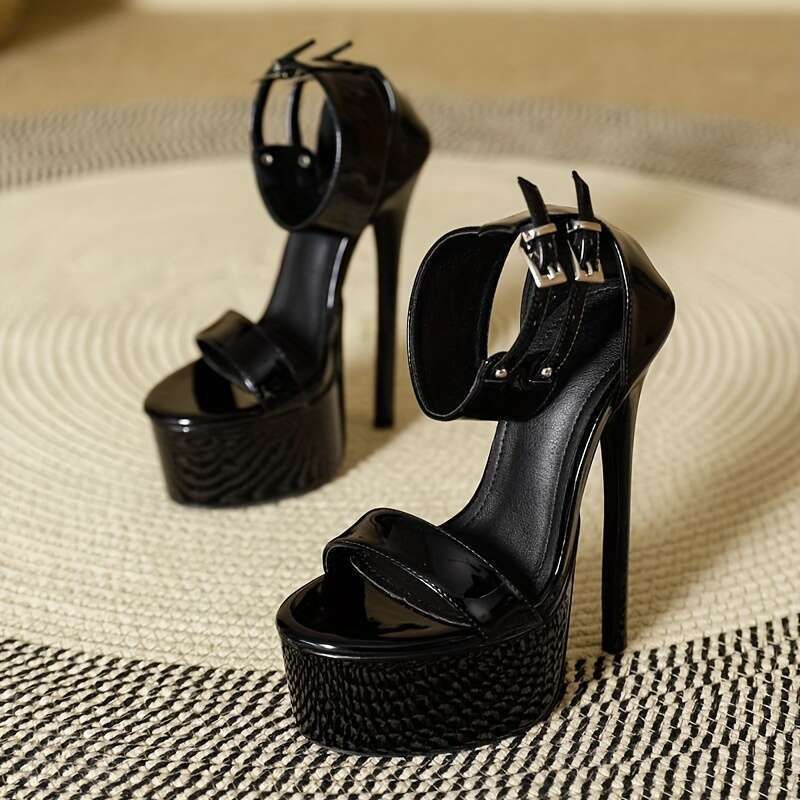 Black Cover Stiletto Sandals For Women - Sexy High Heel Summer Shoes With Ankle Straps & Buckles, Breathable Design, Round Toe, Rubber Sole, Fashion A