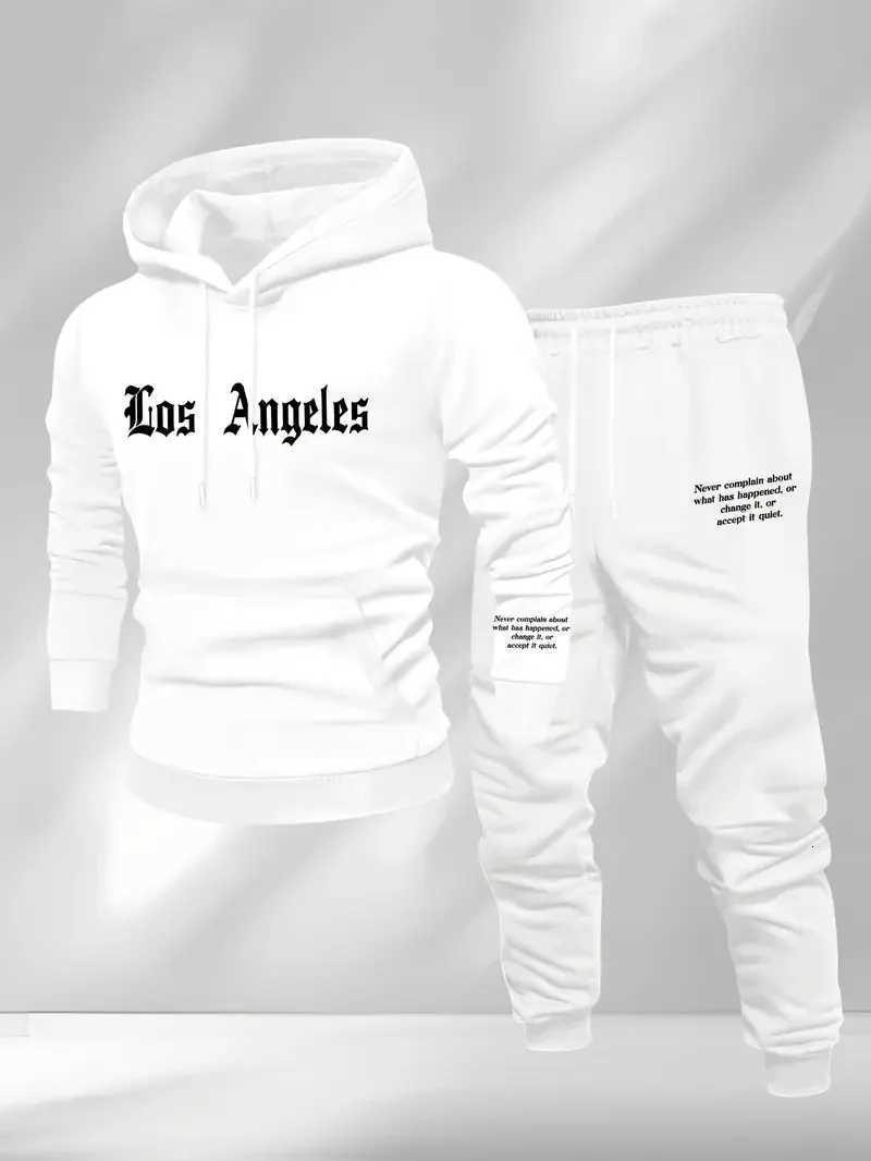 Mens Fall/Winter Sporty Casual Set - Trendy American Streetwear Multi-Purpose Print Sweatshirt Pants Full Set W251110