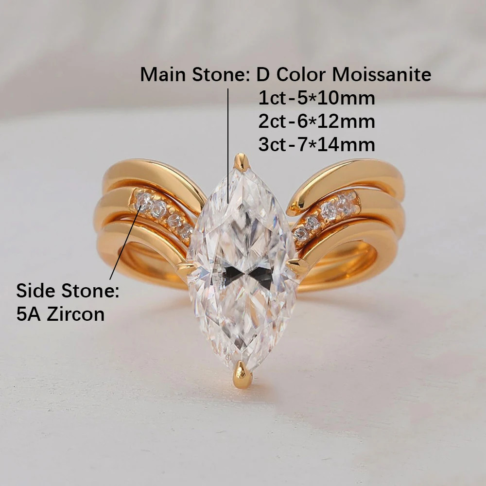 BXINY Marquise Cut Ring Set S925 Silver Plate 18K Gold for Women GRA Certified Lab Diamond Wedding Band Gifts Jewelry 251103