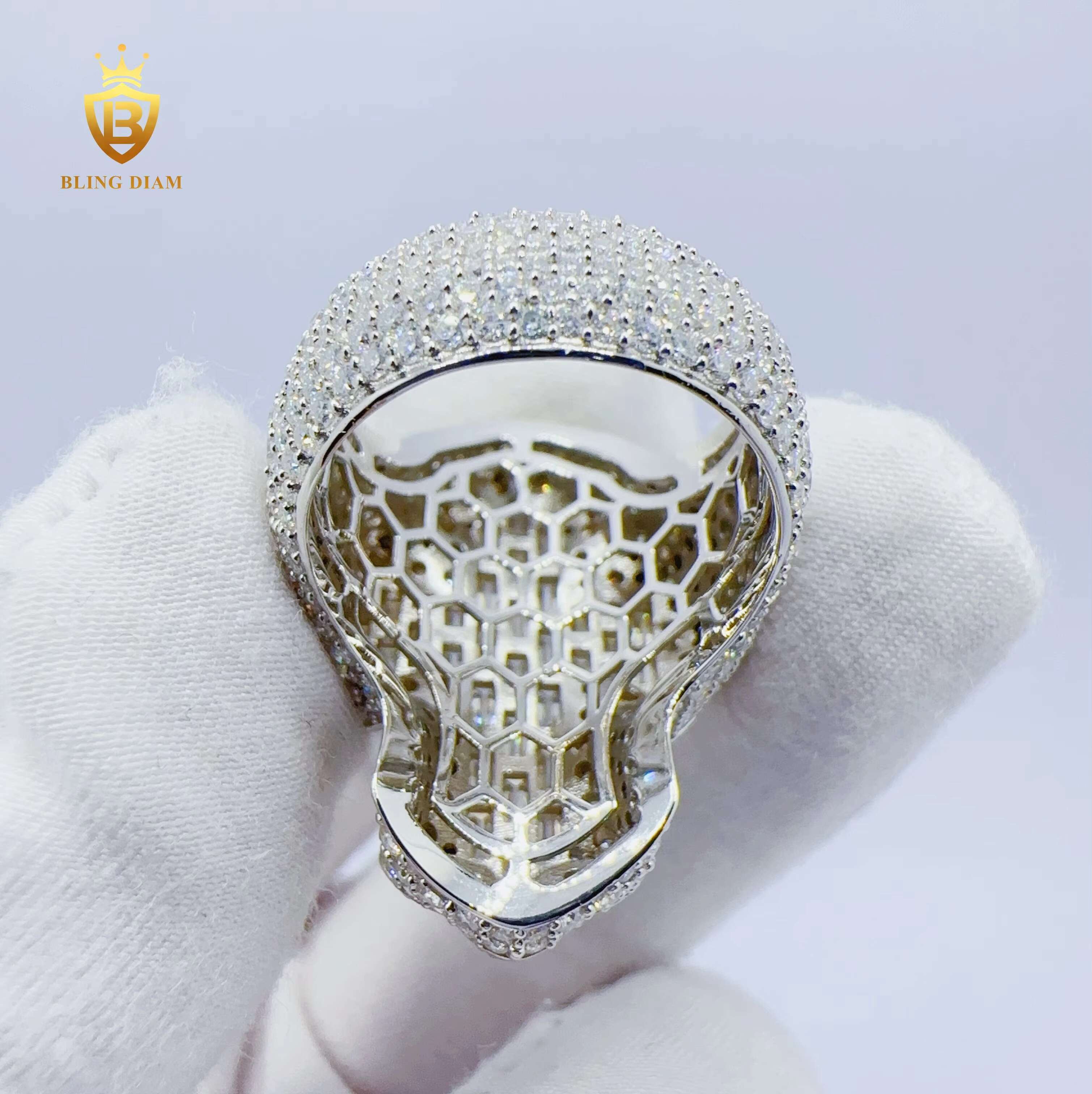 Blingdiam Jewelry Hip Hop 925 Sterling Sliver Cross Ring D Color Baguette VVS Moissanite Ring