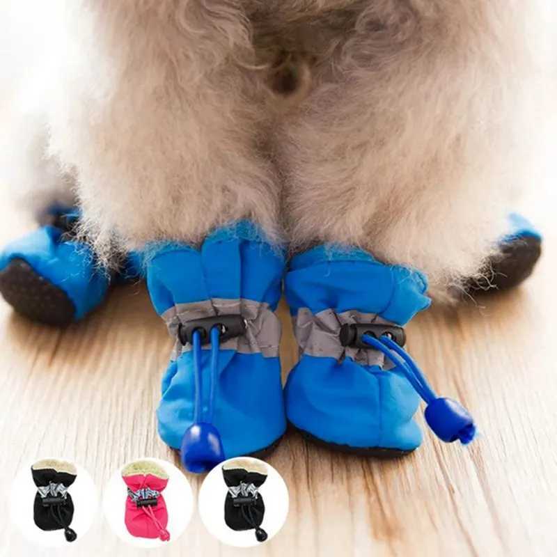4 pieces/set of warm pet dog shoes for winter waterproof and anti slip dog shoes suitable for small and medium-sized dogs anti slip rain boots and pet