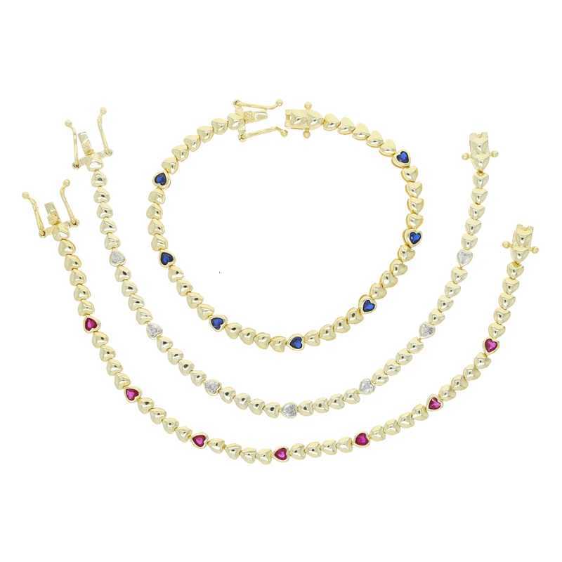 New Bezel Setting Pink Blue White Green Heart 5A Cubic Zirconia Tennis Bracelets for Women 18K Gold Plated Color Fashion JewelryT251110