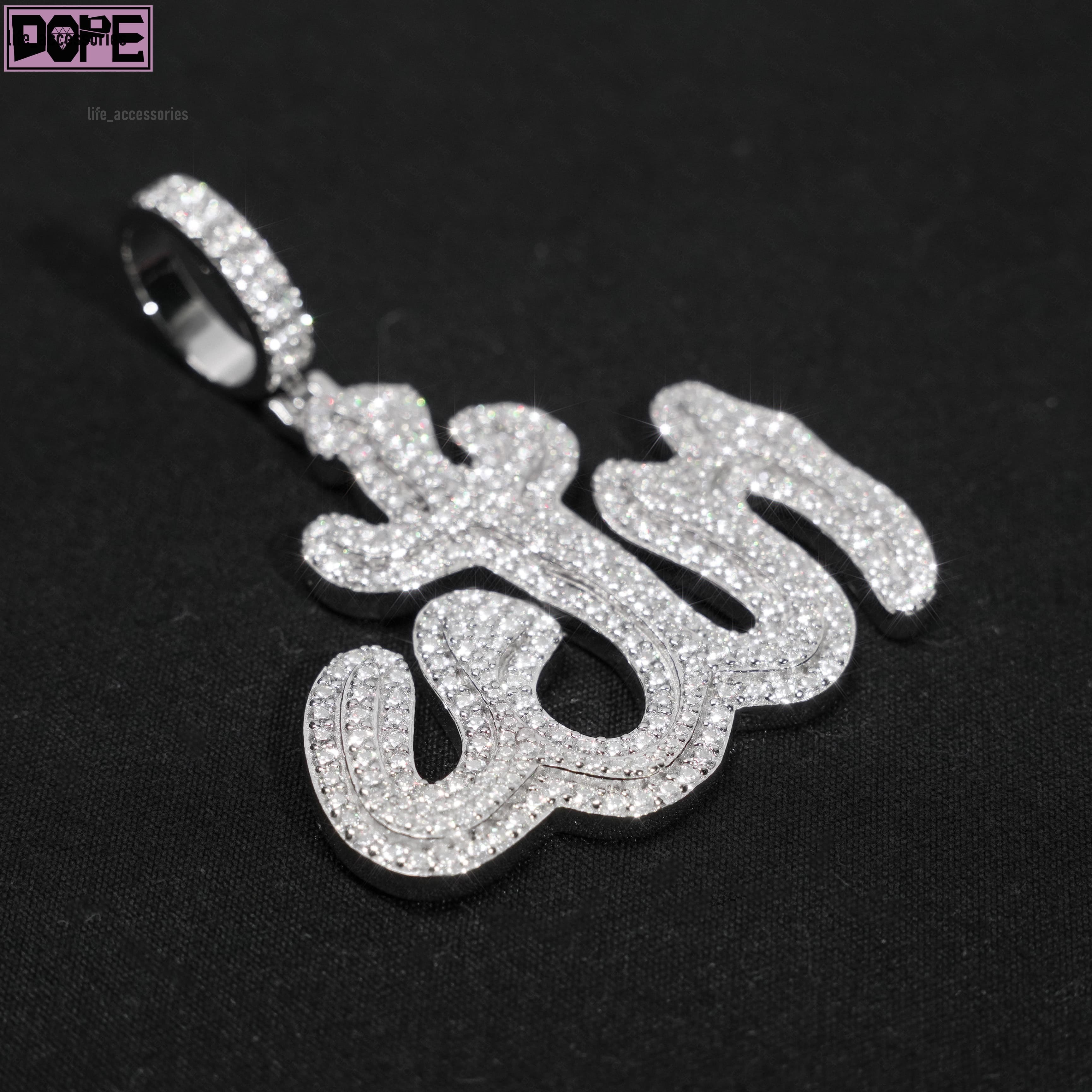 In Stock Moissanite Pendant Iced Out Allah Religious 925 Silver Hollow VVS Custom Moissanite Pendant