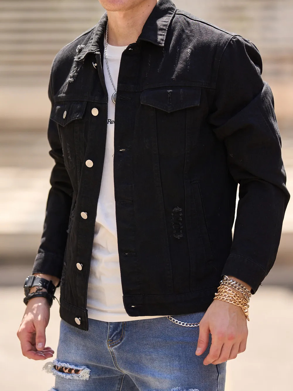 Mens streetwear fashion ultrathin denim jacket highquality mens simple solid casual 250401