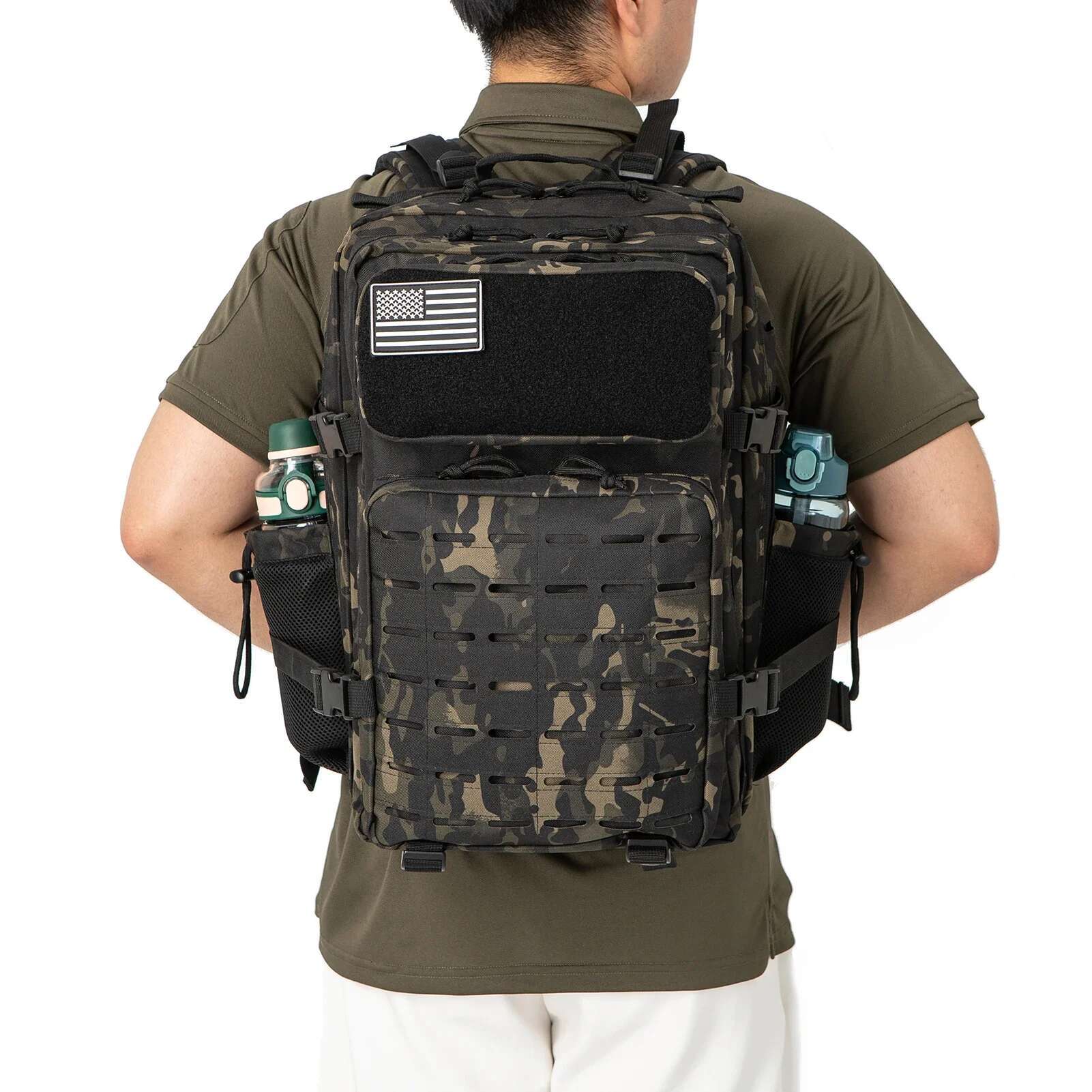 Tactical Backpack Outdoor For Women Men Laser Cut Molle Hiking Day Pack School Bag Gym Rucksack With Dual Cup Holder