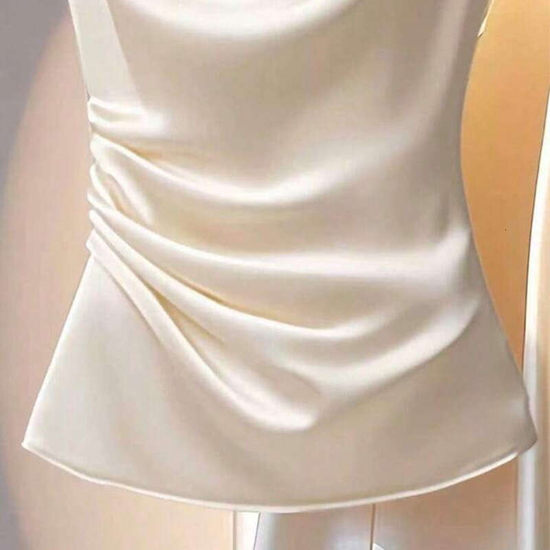 Cross-Border European and American Style Elegant Mature Satin 2025 Summer Amazon French High-End Slimming Shirt for Women