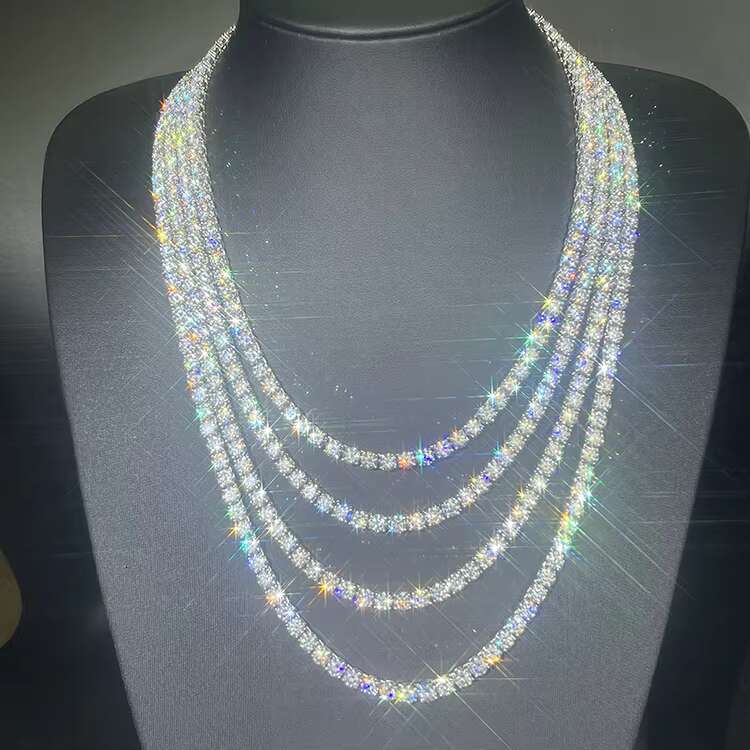 In Stock Wholesale Price 2mm-6.5mm D Color VVS Moissanite Diamond S925 Silver Gold Plated Tennis Chain Necklace Bracelet