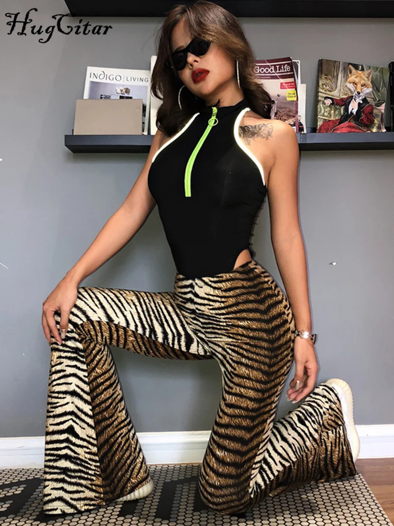 Hugcitar High Waist Leopard Print Flare Leggings Autumn Winter Women Fashion Sexy Bodycon Trousers Club Pants 250409