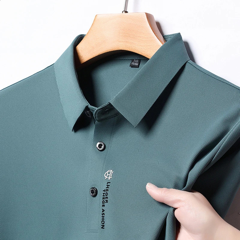 Polo Shirt Short Sleeve Summer Fashion Embroidery Business Casual Cool Feeling Ice Silk Breathable Shirt Men Clothing 250407