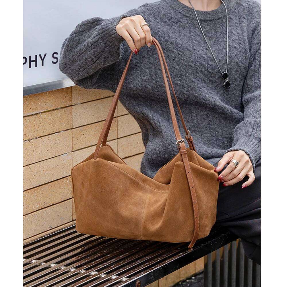 New Frosted Genuine Leather Tote For Women Large Capacity Soft Pebbled Shoulder Bag Stylish Handbag Brown/Black/Beige Suotong1110
