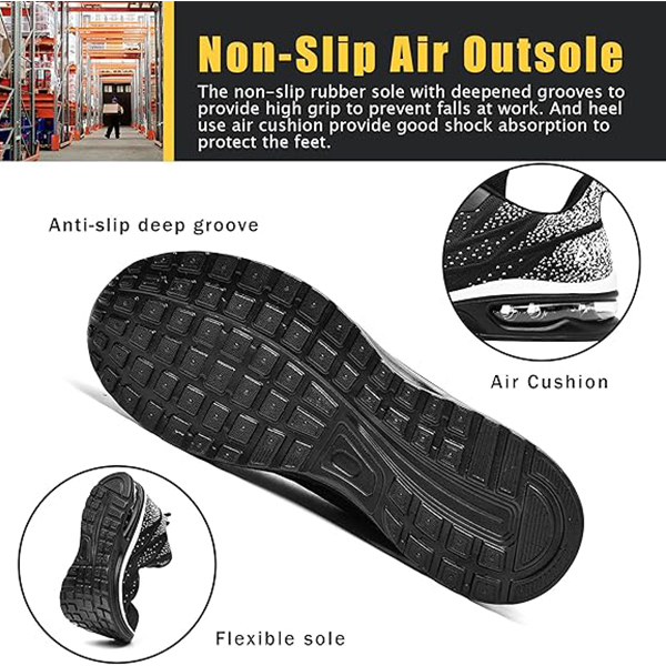 Designer Shoes HiHatide Steel Toe Shoes for Men Work Shoes Safety Sneakers Air Cushion Lightweight Slip Resistant Breathable Comfortable