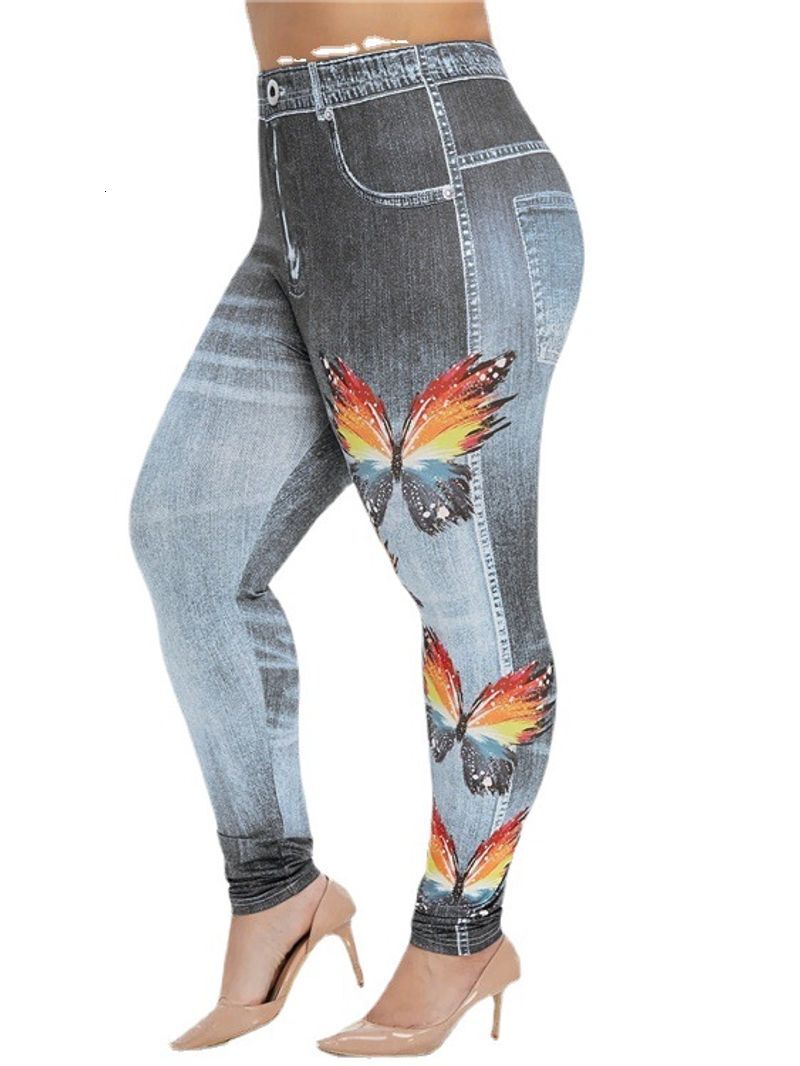 Women's Printed Multi-Color High Waisted Butterfly Pattern Slimming And Hip Lifting Pants