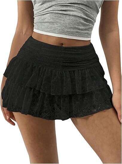 Cross-border European and American Style Multi-layer Cake Stacking Hot Girl Sexy Lace Trim Short Half Skirt