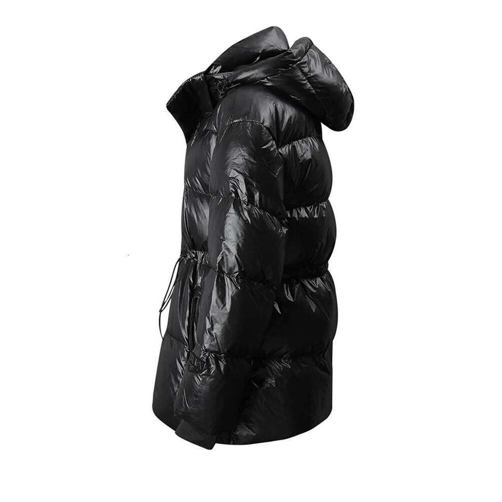 Black Drawstring Big Size Down Jacket New Hooded Long Sleeve Warm Women Parkas Fashion Tide Autumn Winter