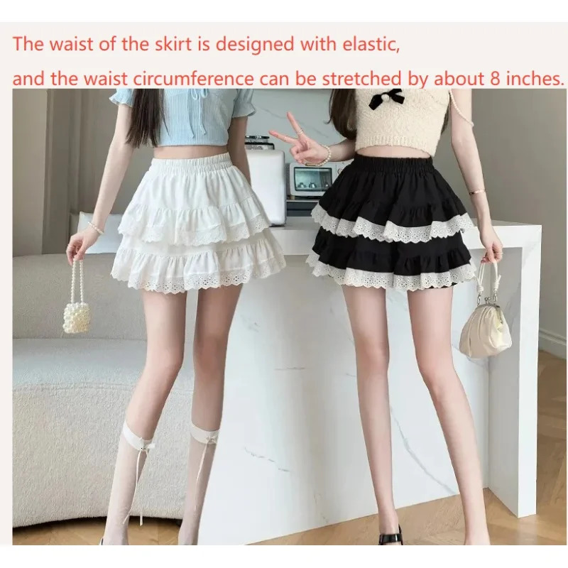 Sweet Girls Ballet Style Lace Skiing Korean Princess Mini Elastic High Waist ALine Sprint Womens 250407