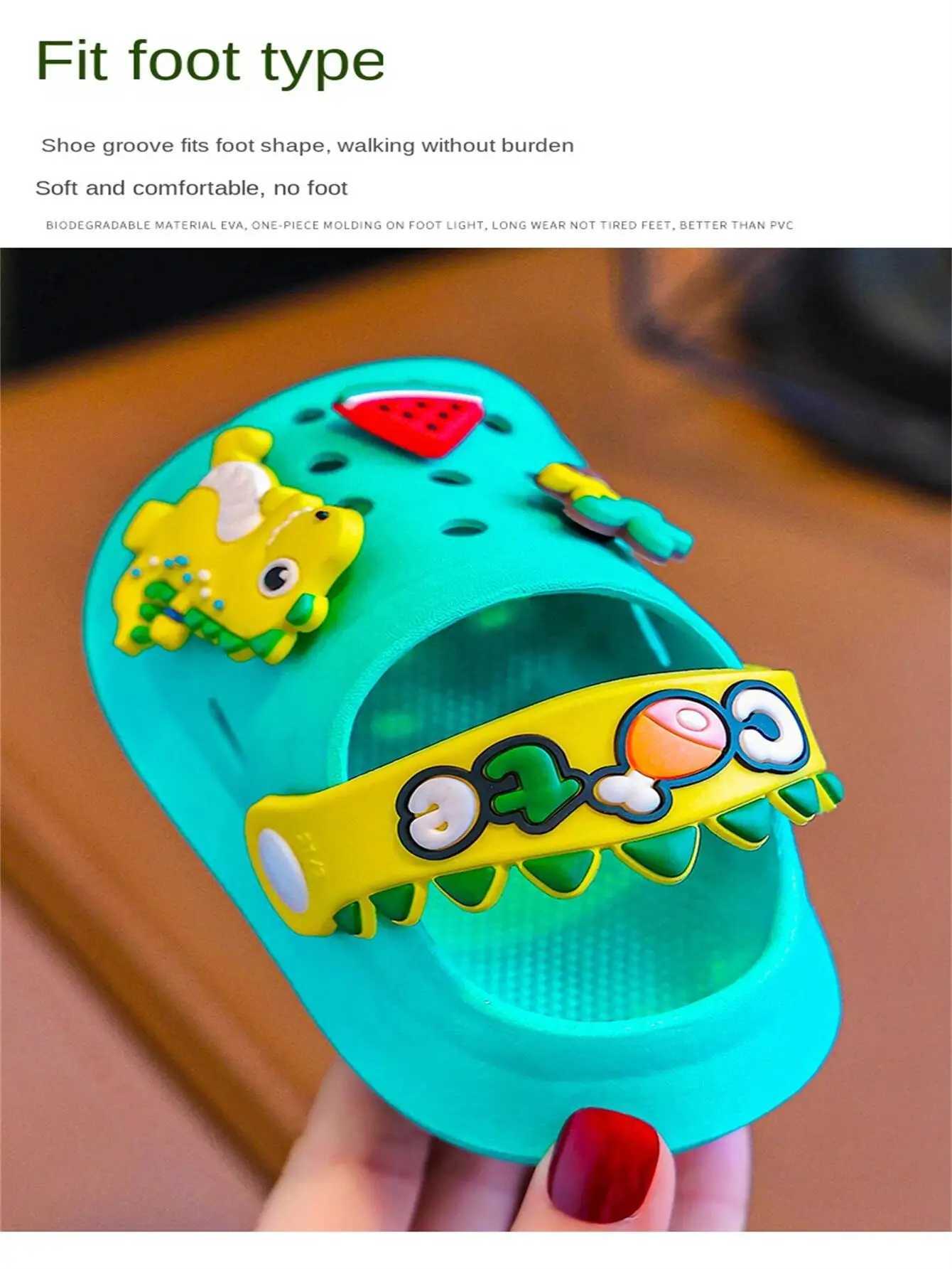 Summer childrens slide hole childrens sandals soft anti slip dinosaur DIY design indoor anti slip boys and girls beach shoes Z250410