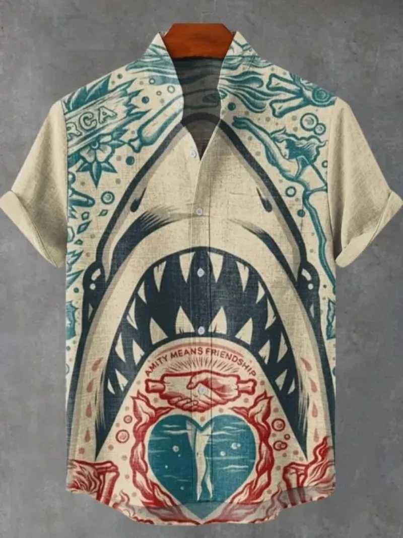 Mens 3D Ocean Animal Printed Fashion Button Short Sleeve Street Clothing Cool Innovation Hawaiian Shirt X250410