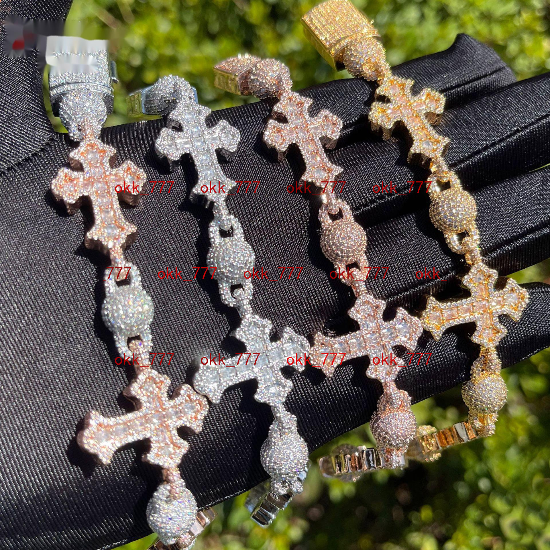 New Round Bead Cross Bracelet with Moissanite chain Hip Hop Personalized Fashion Mens and Womens Hip Hop Bracelet