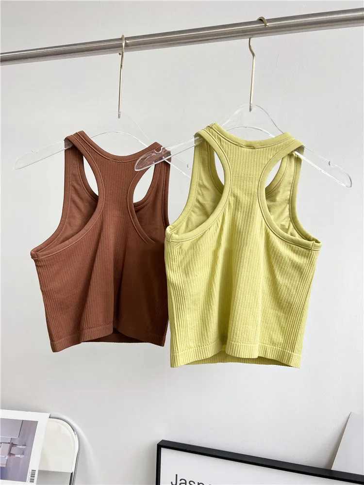 Solid rib womens sports vest top Y-shaped soft yoga vest breathable quick drying running T-shirt comfortable detachable chestXJ250410
