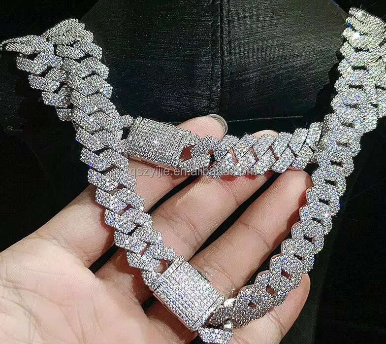 S Sier Iced Hip Hop Jewelry 15mm Tested with D VVS Silica Cuban Chain Necklace