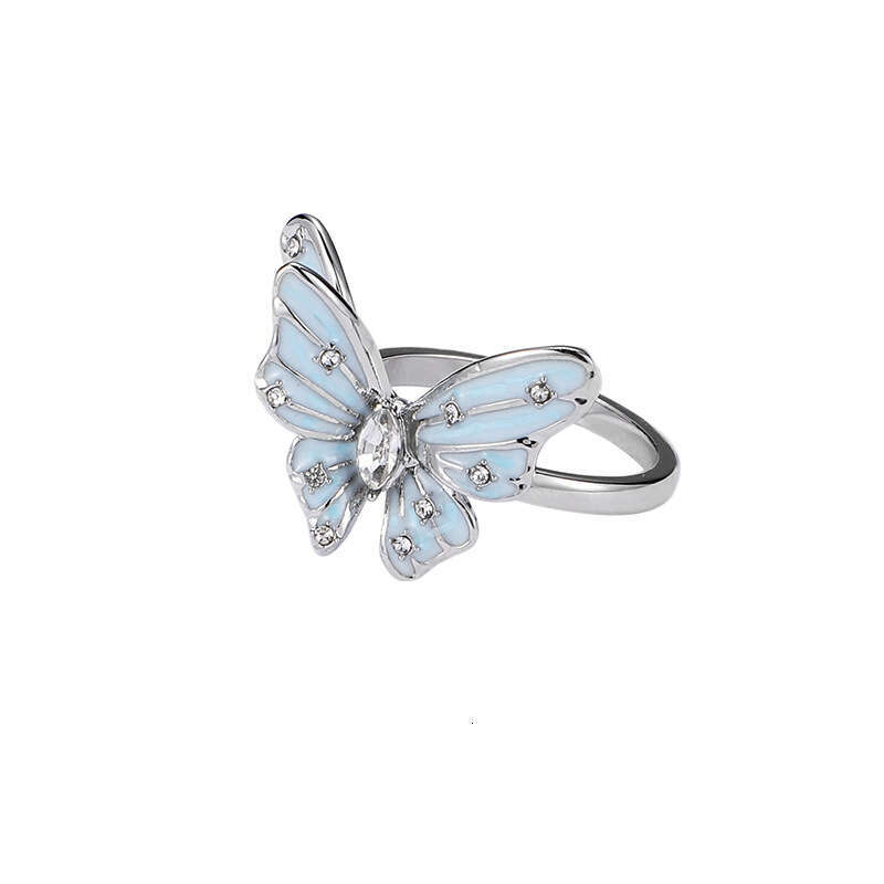 Original Design Blue Butterfly Light Luxury Fashionable Elegant High-end Feel Simple Versatile Index Finger Ring for Women