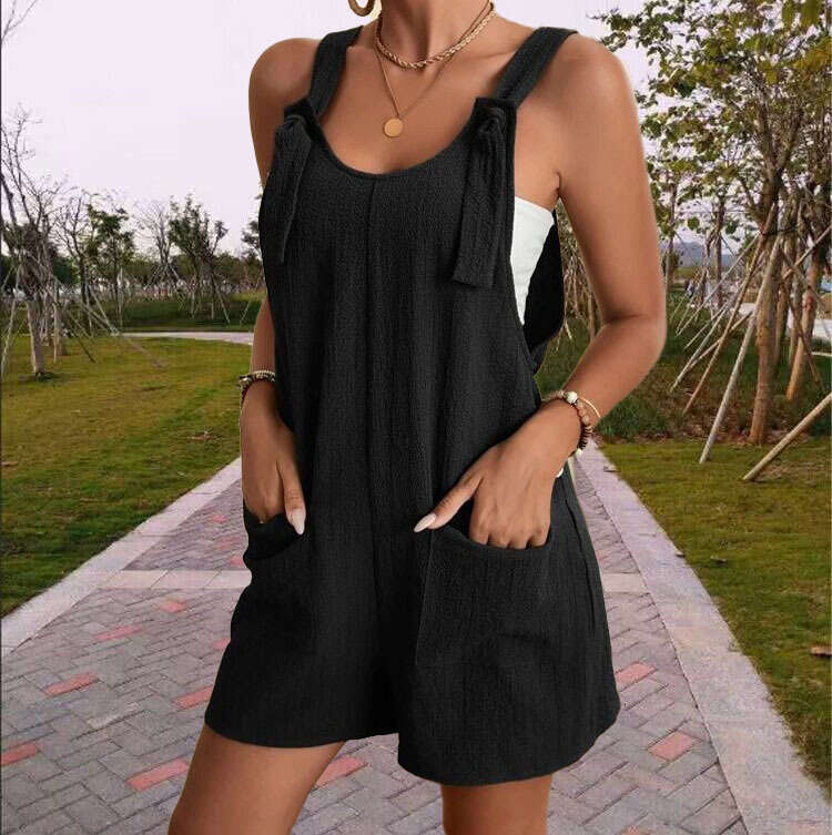 2025 Cross-Border European and American Women's Amazon Summer Casual Fashion Strap Shorts Jumpsuit Overalls for Women