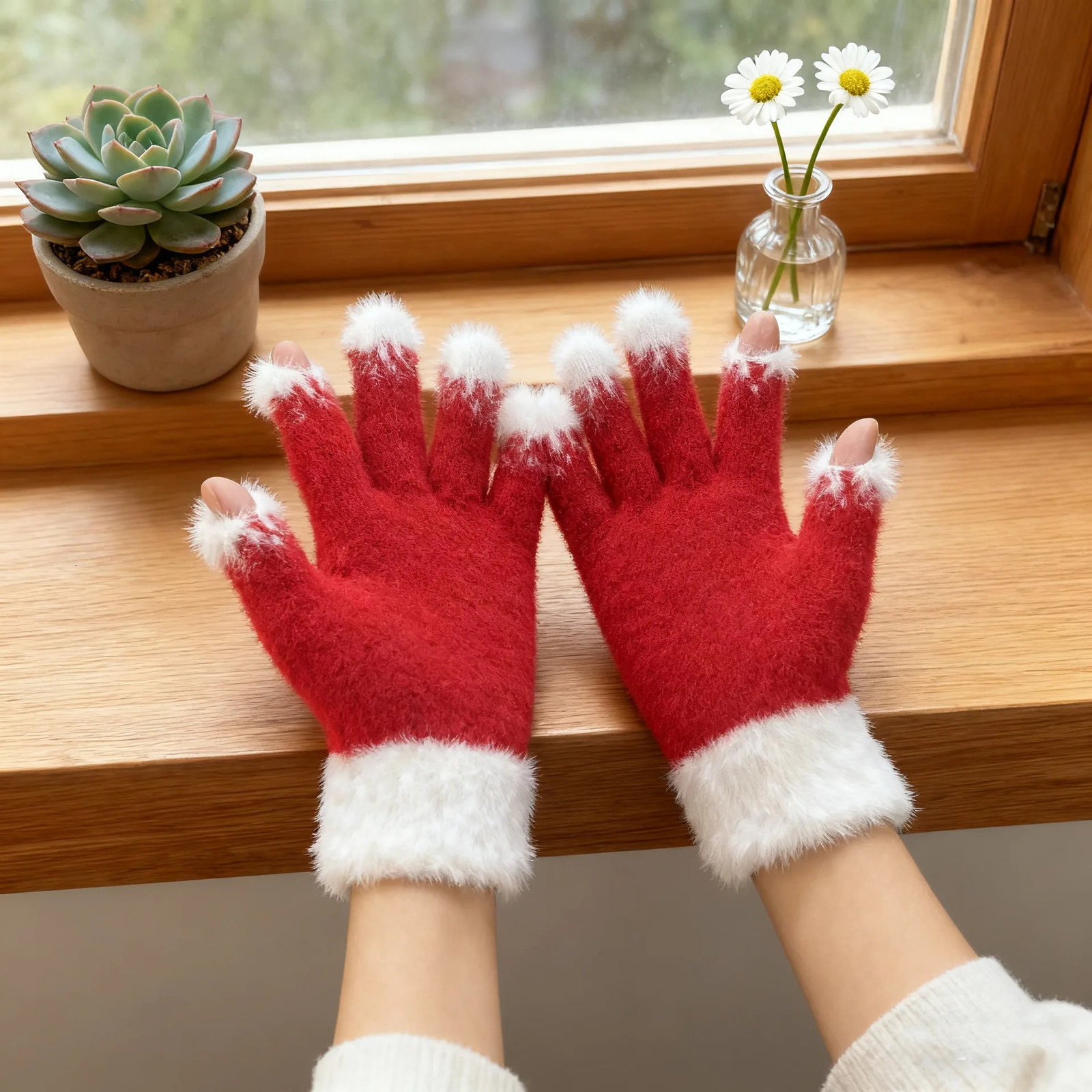 Winter Children Christmas Warm Knitted Mittens Cute Red Cold Proof for Girls Baby Adult Gift 251106