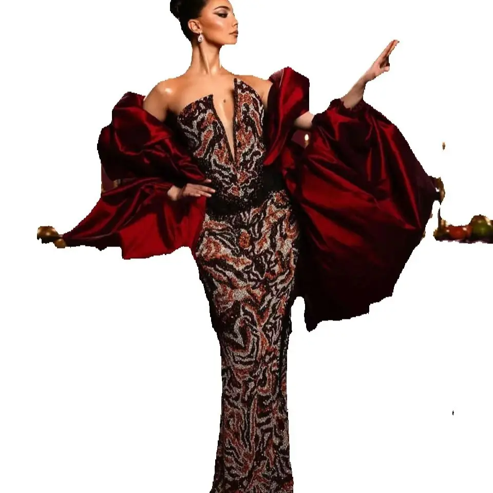 Shine Mermaid Prom Gown Crystal V-Neck Evening Dress Satin Shawl Party Prom Dress Sexy Bridal Gowns vestido de novia Customized Robes De Mariee L25102