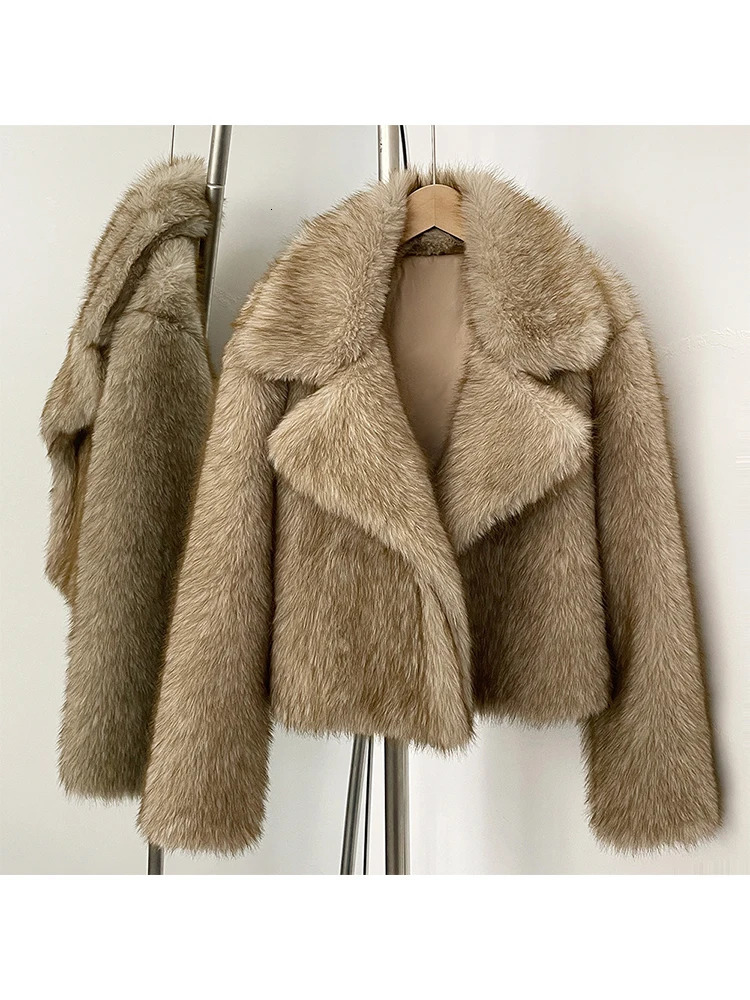 Mumaroho Winter Autumn Women Faux Fur Jacket Coat Solid Khaki Long Sleeve Thick Warm Outwear Fluffy For 251110