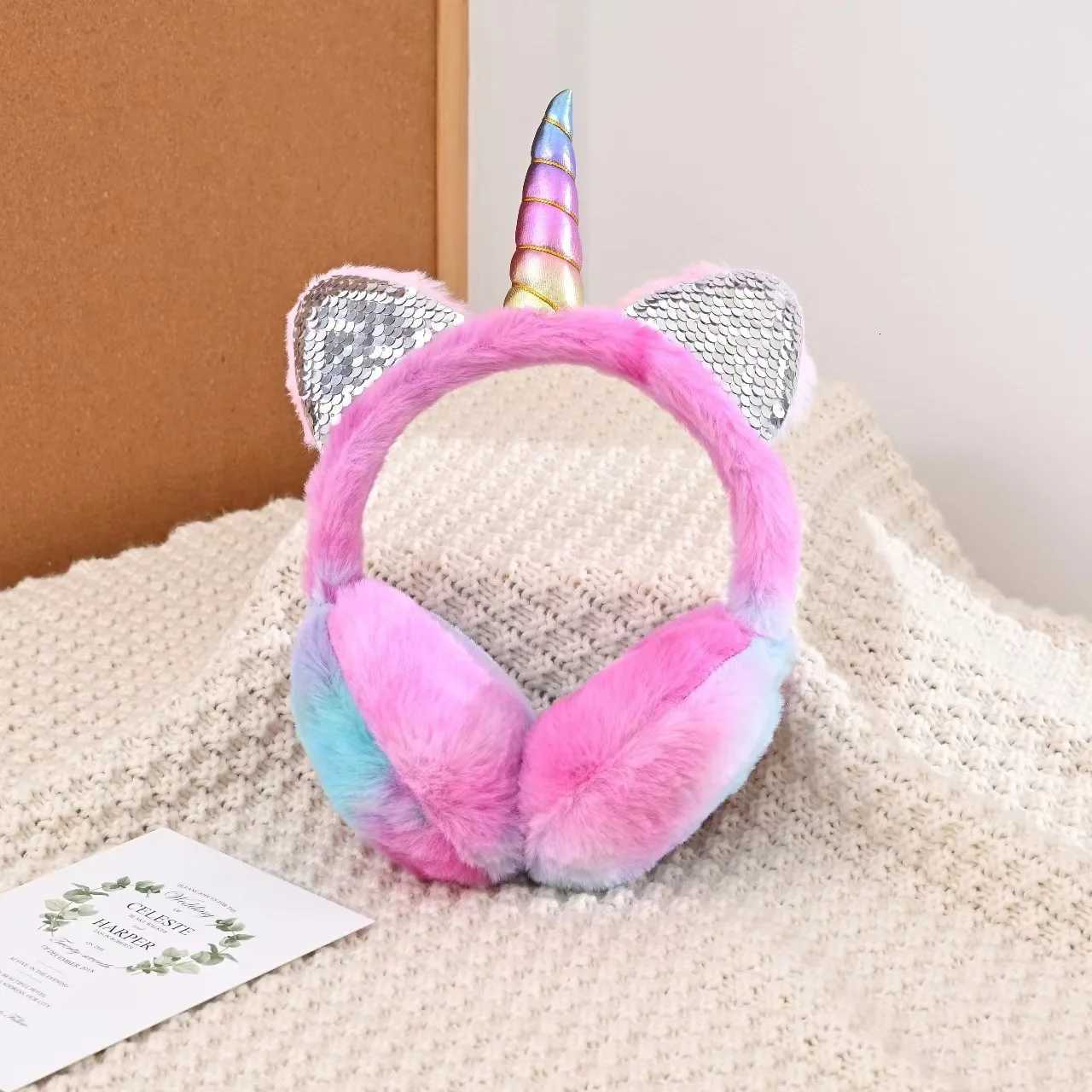 Lovely Unicorn Ears Winter Plush Earmuffs for Adult Kids Soft Fur Fluffy Thicken Warm Cold Protection Headband Foldable Earflap W251110