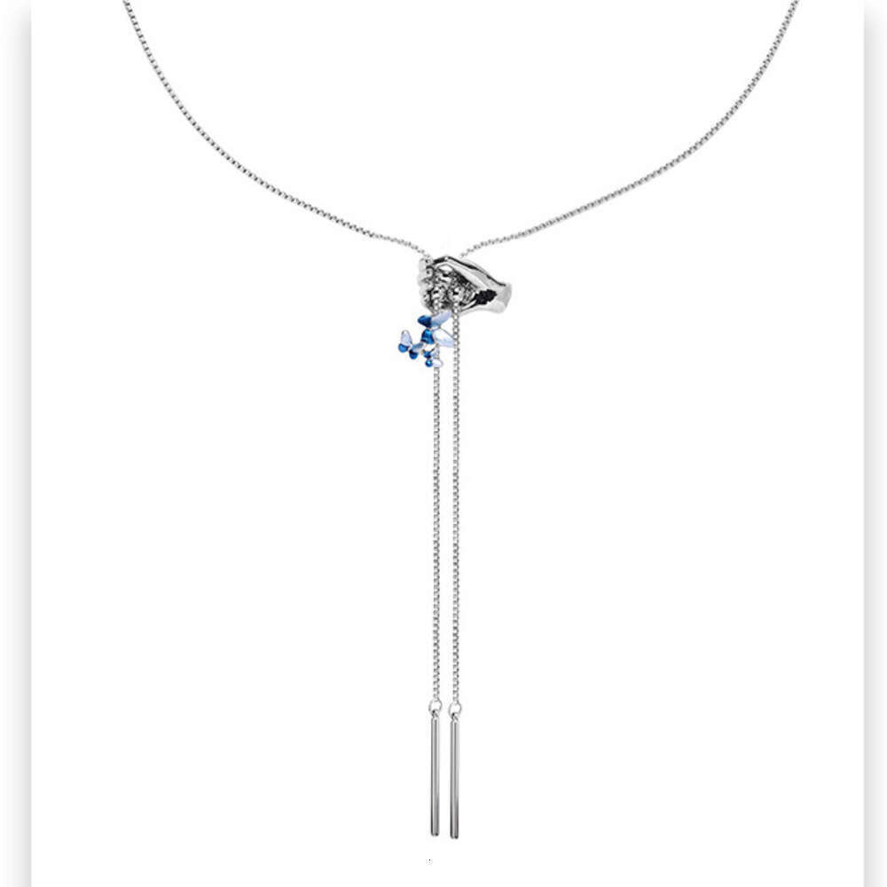 Fresh Blue Butterfly Hand Adjustable Necklace Accessories for Women, Autumn Winter High-end Clavicle Chain, Fashionable and Unique Jewelry