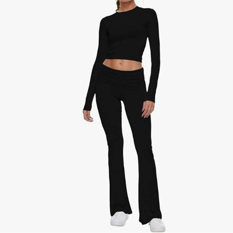 2024 Amazon Fast Selling New European and American Women's Fashion Round Neck, Short, Slim Fit, Low Waist, Flared Pants Set