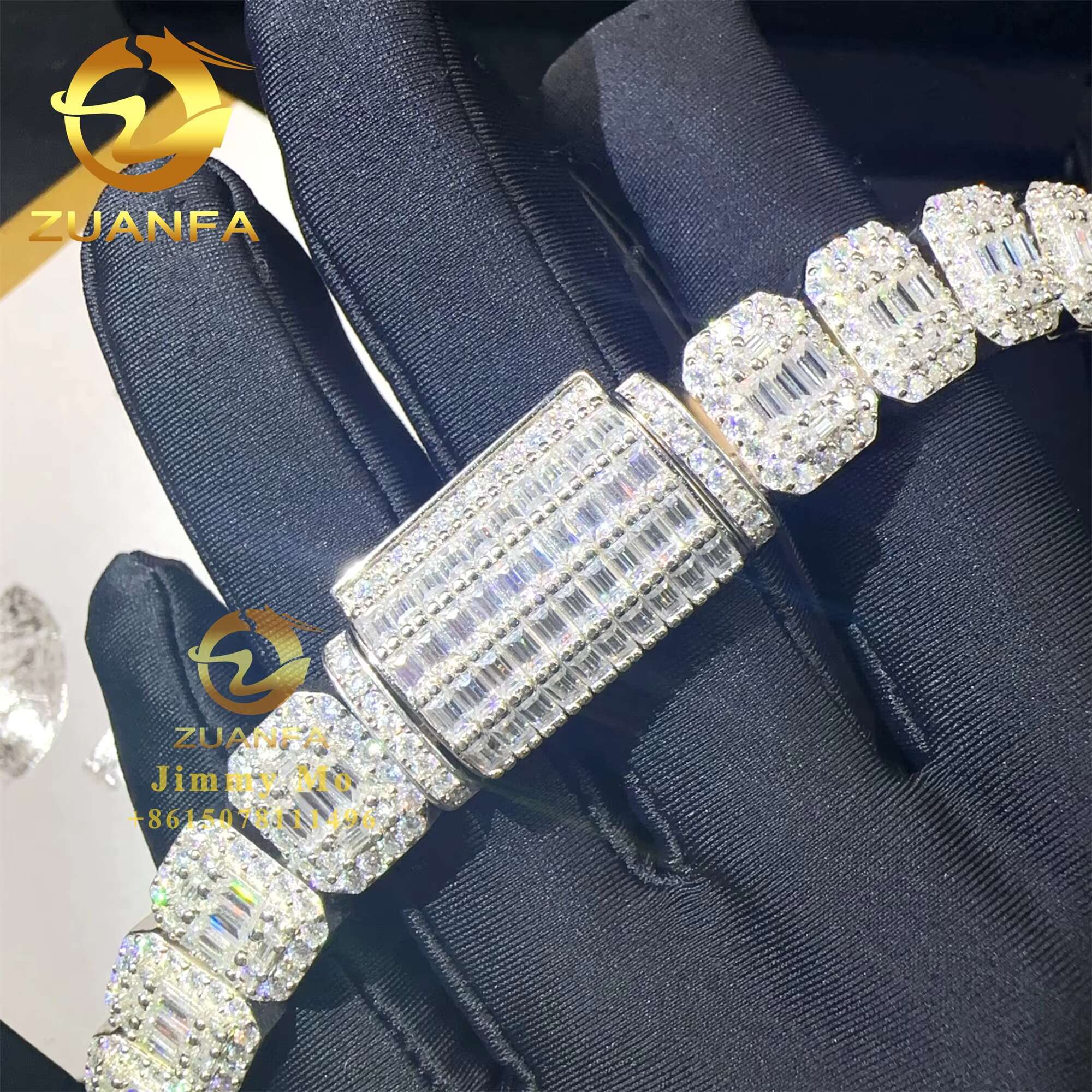 Fashion GRA Certificates 925 Silver 13mm Iced Out Hip Hop VVS1 baguette Moissanite Diamond Cluster Tennis Chain Necklace