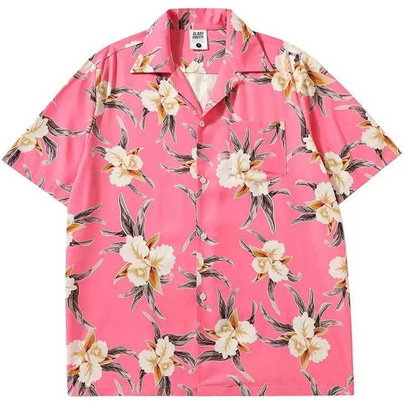 Japanese retro Hawaiian Cuban collar print short sleeved mens summer hip-hop shirt casual shirt X250410