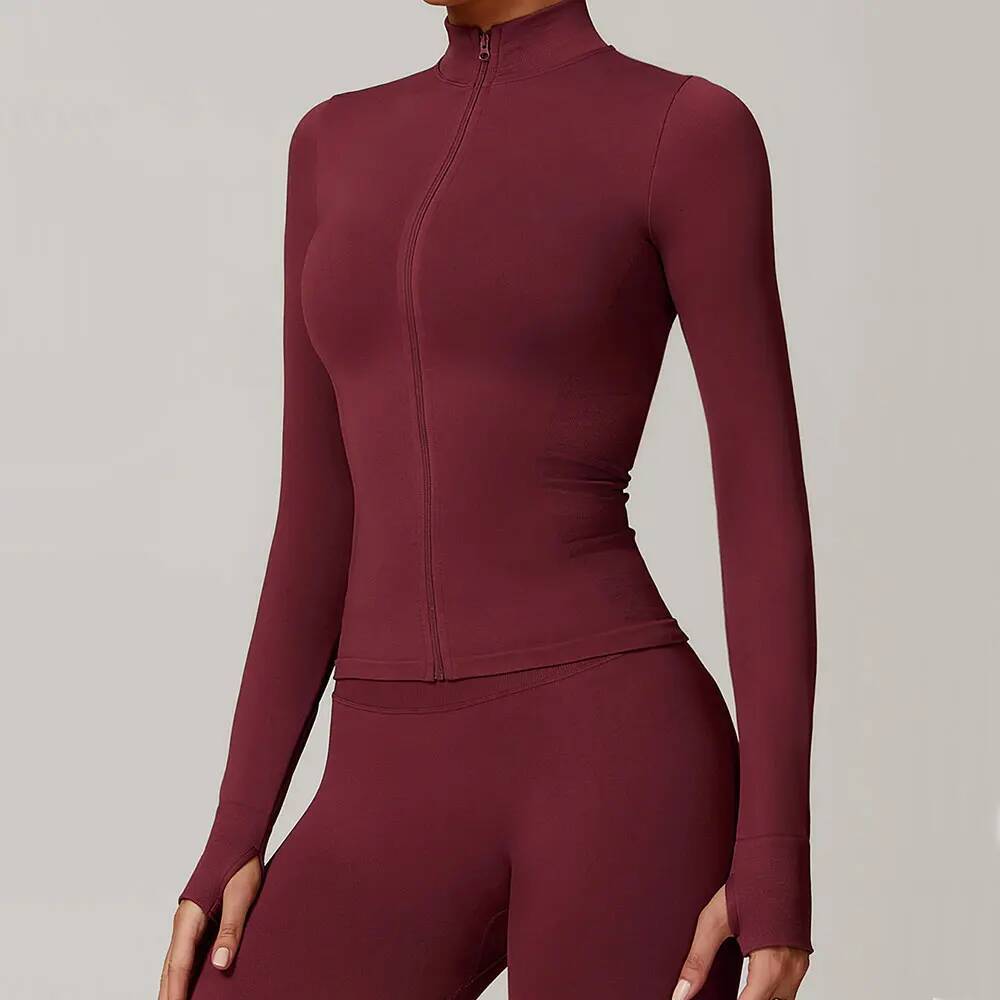 Zipper Jacket Women Crop Seamless Yoga T-shirts Solid Sports Top Long Sleeve Running Shirts Quick Dry Fitness Gym Sport Wear