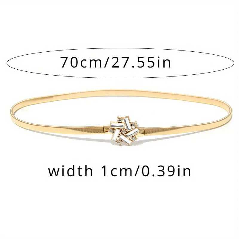 Metal elastic waist chain with diamond pattern inlay decoration and gold simple fl set Gm1284 X250410