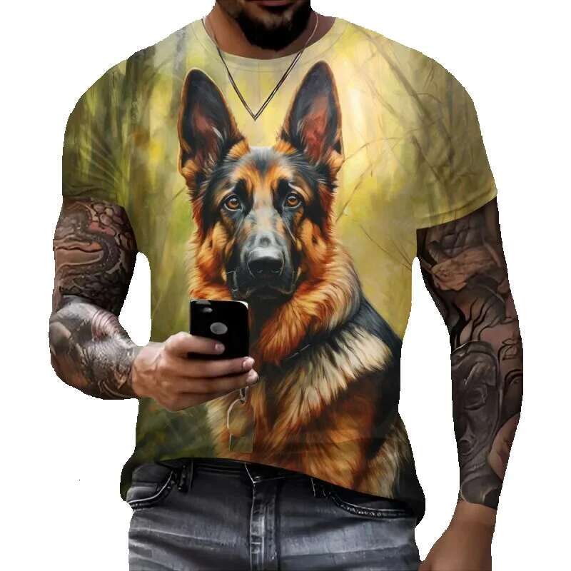 Men's loyal German taxpayer Cool Animal 3D university casual short sleeved T-shirt, round neck, Y Street T-shirt