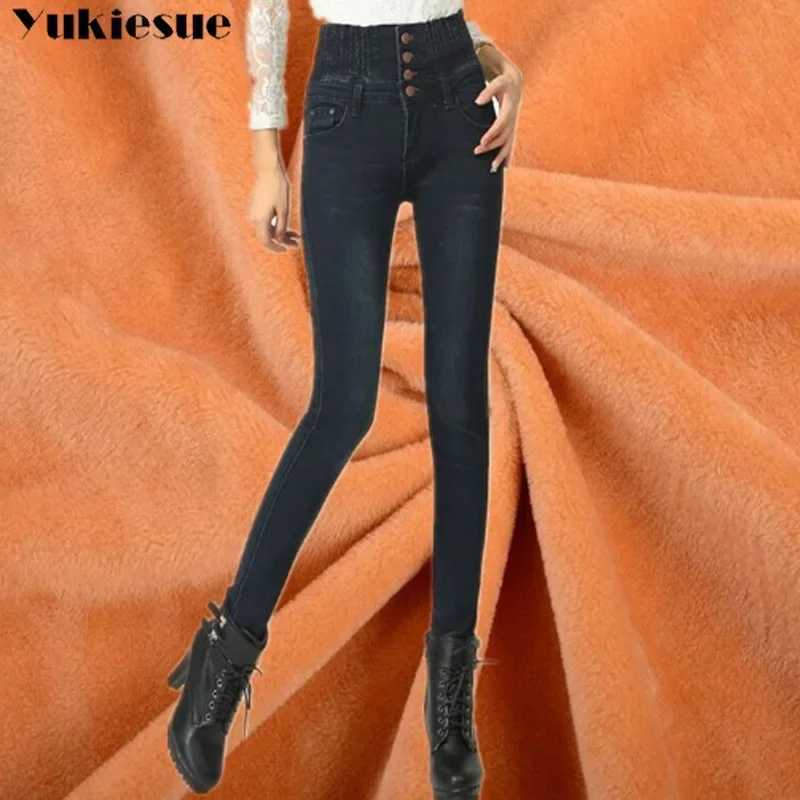 winter warm thick fleece womans jeans with high waist jeans woman mom jeans womens jeans for women jean femme clothe black C251110