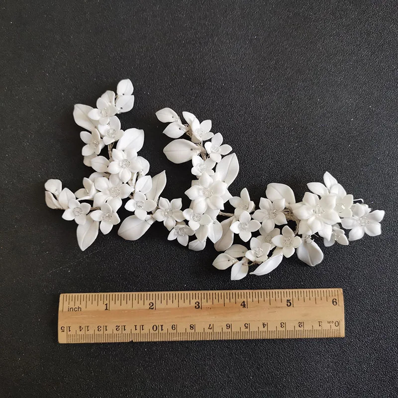 SLBRIDAL Handmade Rhinestone Crystal Pearl Ceram Flower Leaf Bridal Hair Clip Barrel Wedding Hair Accessories Womens Jewelry 250409