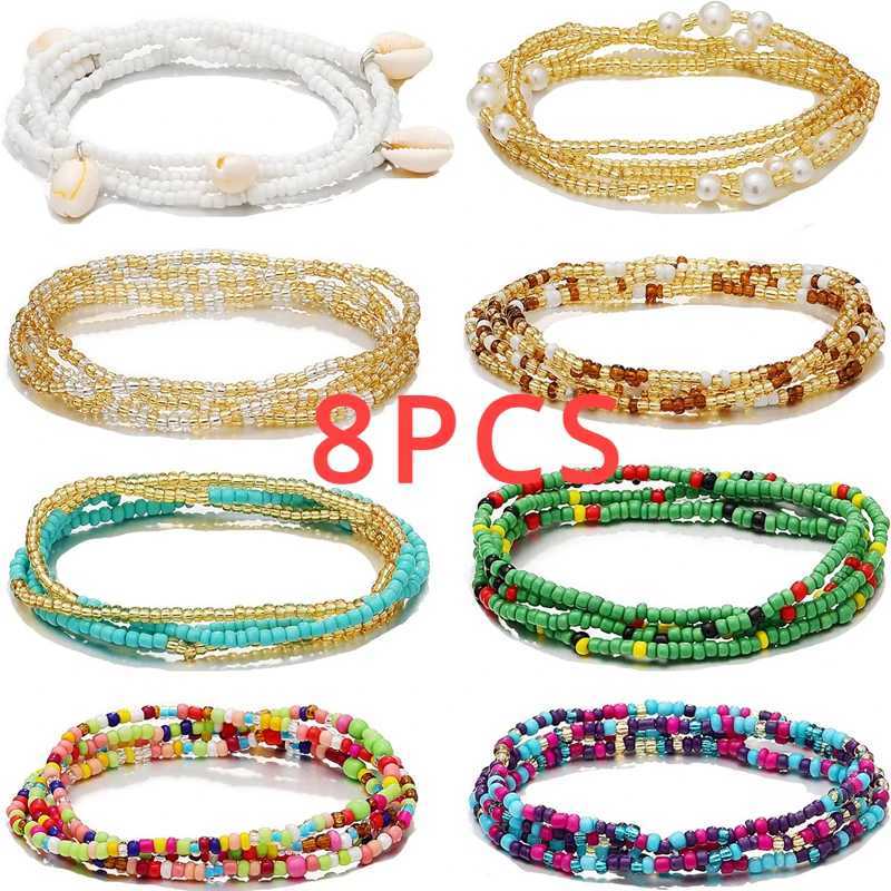 8 pieces of African waist beads suitable for girls elastic laminated belly beads body chain waist bead packaging colorful waist bead jewelry X250410