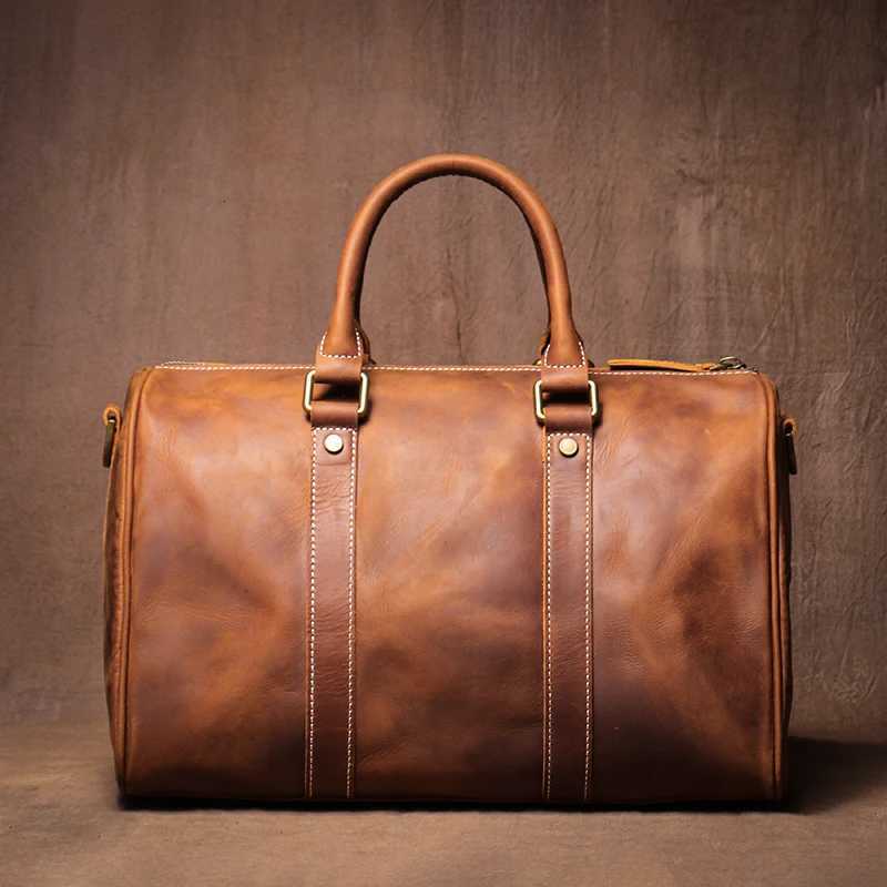 GURO Retro Higher Quality Cowhide Travel Bags Mens Genuine Leather Handbag Women Luxury Weekend Fitness Bag Short Trip Luggage K251110