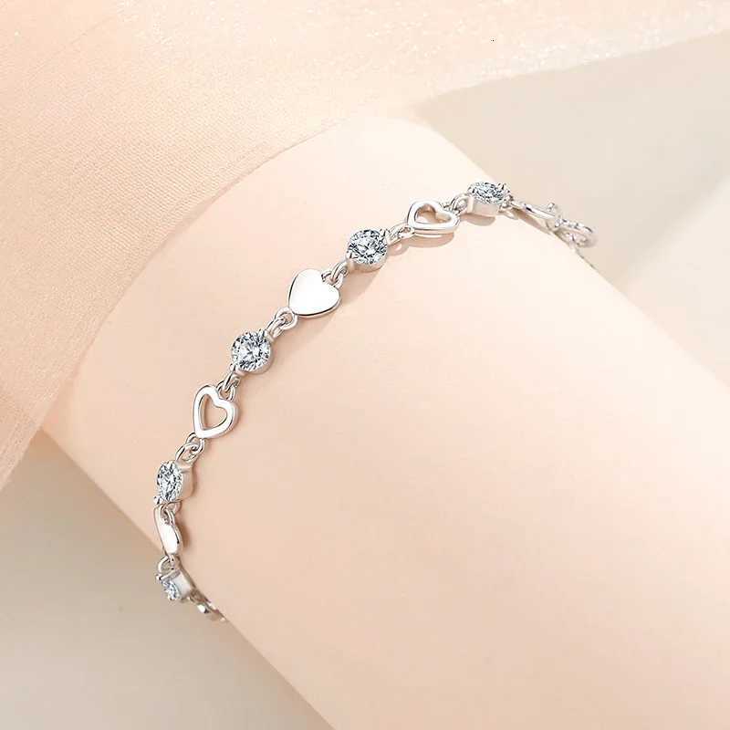 925 Sterling Silver Hollow Heart Zircon Bracelets For Women Korean Sweet Sparkling Adjustable Chain Bracelet Fashion JewelryT251110